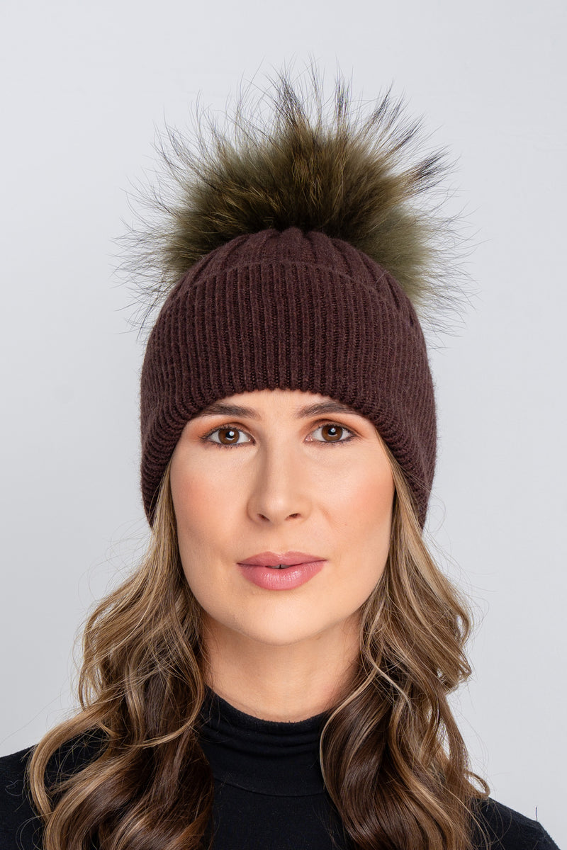Y2K Angora Rabbit Fur Knit Hat + Genuine Fur Accent Brown NWT 21 main image 3