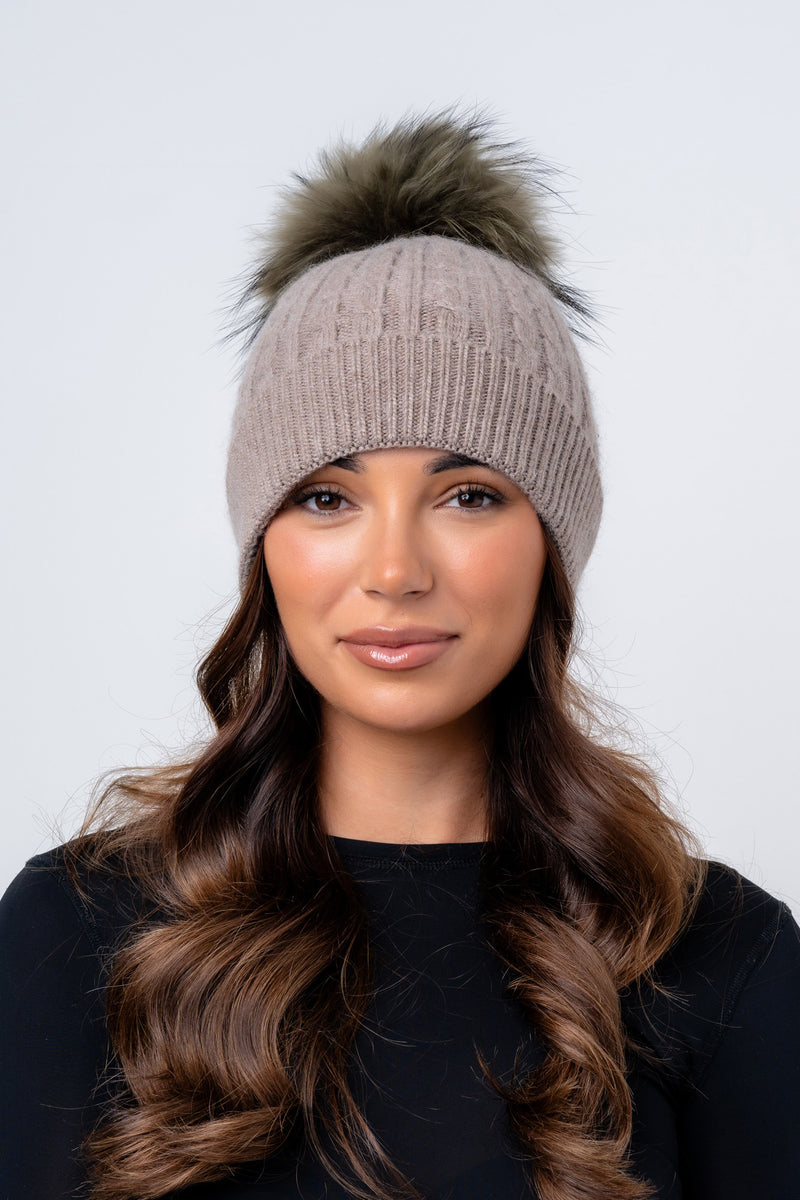 Pangasa Grey Fur Cable Knit Hat main image 0