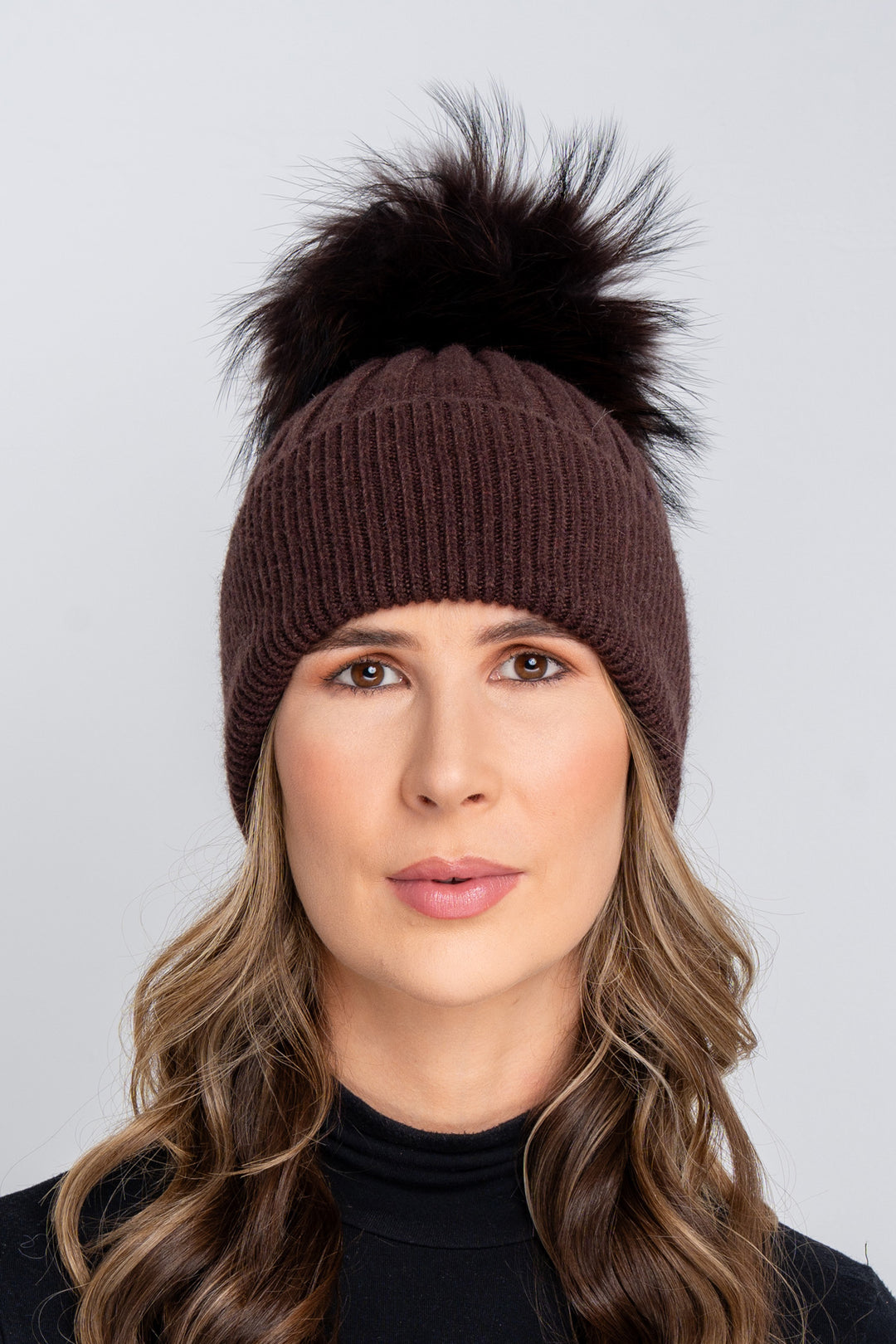 The Soho Chocolate Brown Angora Rib Knit Hat – The Fur  display picture 1