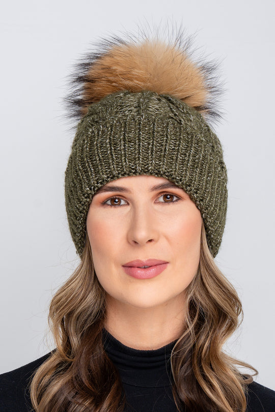 The Melrose Fleece Khaki Lined Fur Bobble Hat