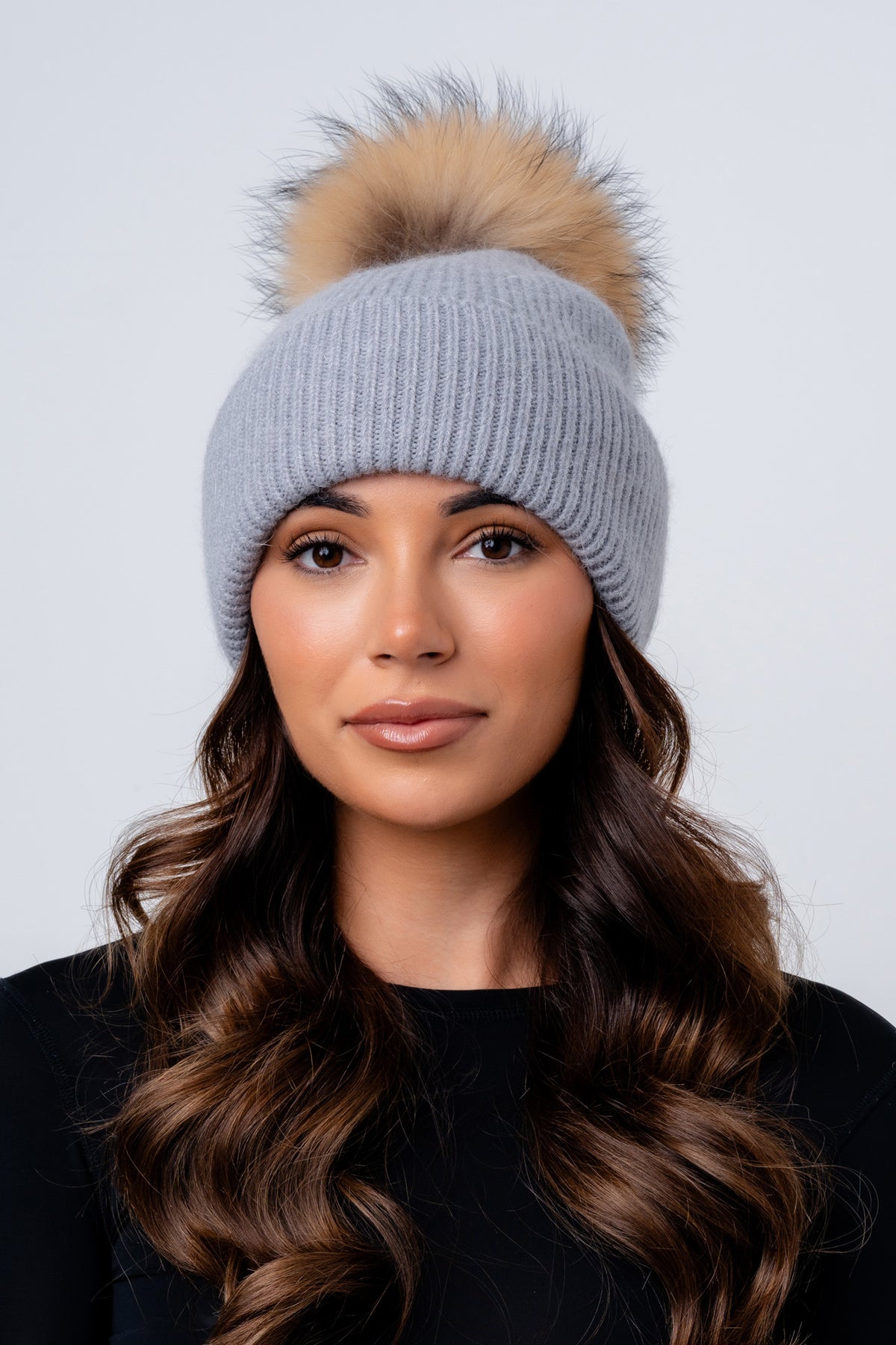 Grey fluffy bobble hat top