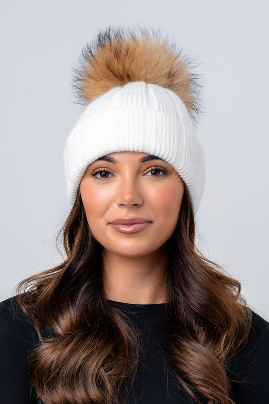 The Belgravia Cashmere Snow White Rib Knit Hat