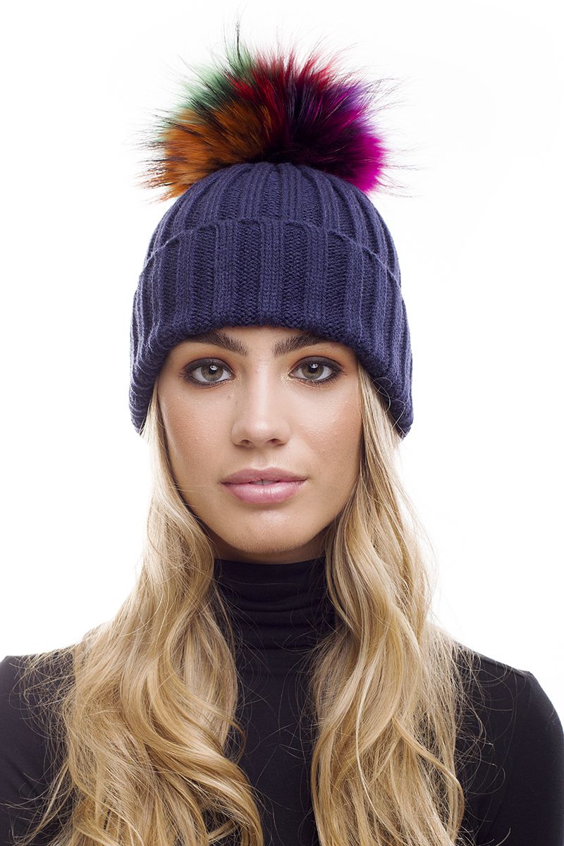 Real Fur Fur Bobble Hats Women's Cable Knit Bobble Hat With Faux