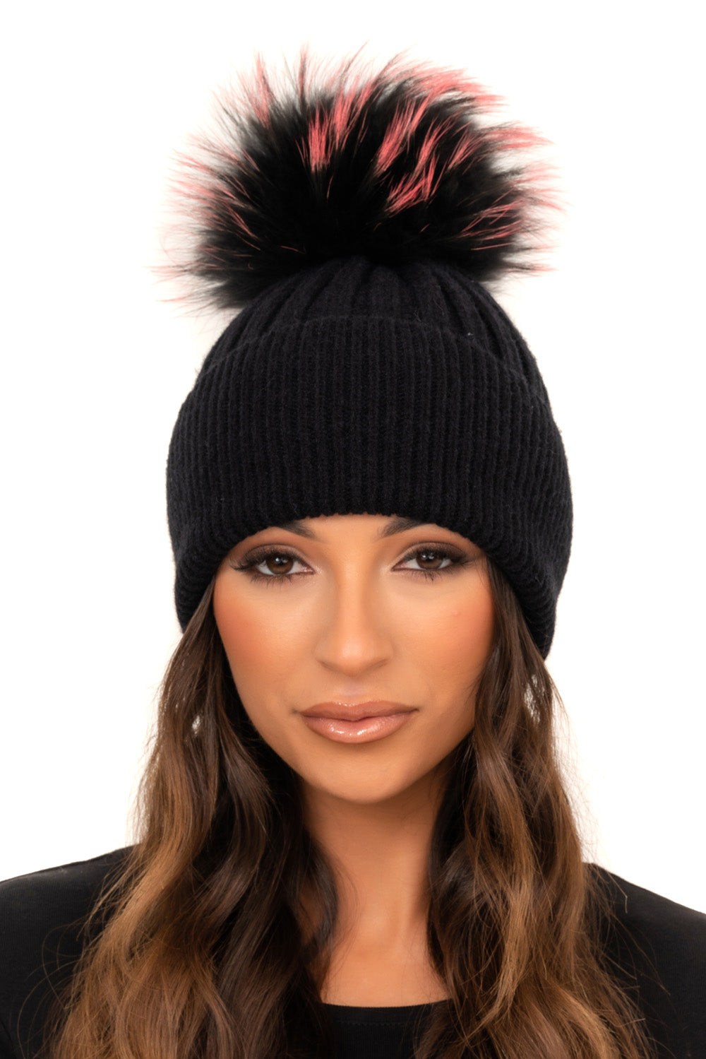The Camden Ebony Black Wool Rib Knit Fur Bobble Hat – The  display picture 1
